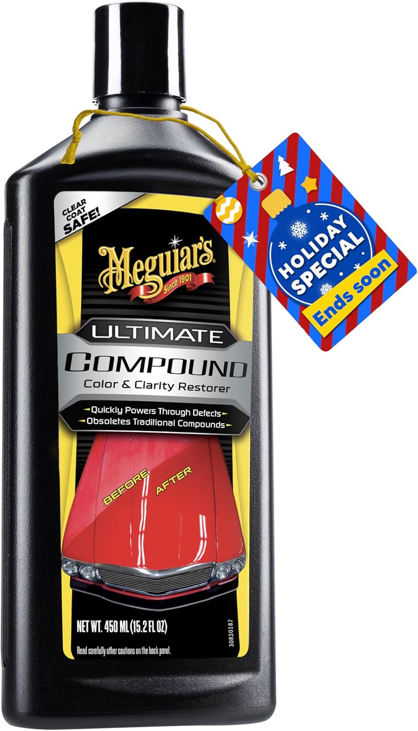 Meguiar’s Ultimate Compound, Professionele motorskraapverwyderaar vir verfkorreksie, verwyder draaikolkmerke en defekte (450 ml)