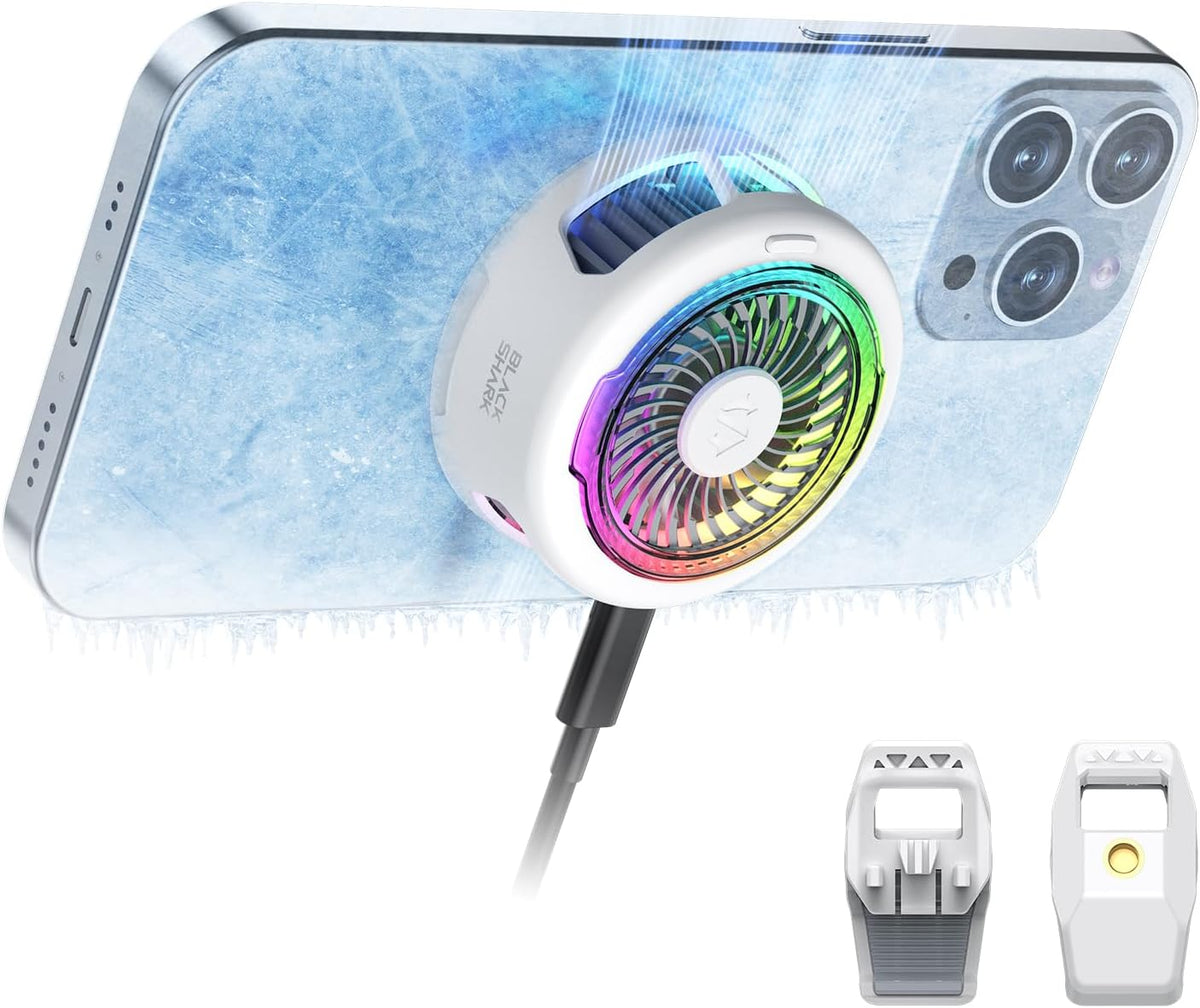 White Magnetic Phone Cooler for Gaming with RGB Lights, Portable Magnetic Cooling Fan with App Control for iPhone Magnetic Series and iPad