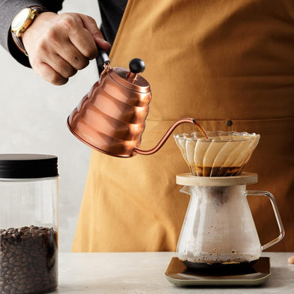 Mixpresso Ganswashals-opgietkoffieketel, Barista-opgietbeheerontwerp vir Koffie en Tee Hoëgraadse vlekvrye staal 1.2 liter (40 Oz) drupkoffie-induksieplaat, koperstoofketel