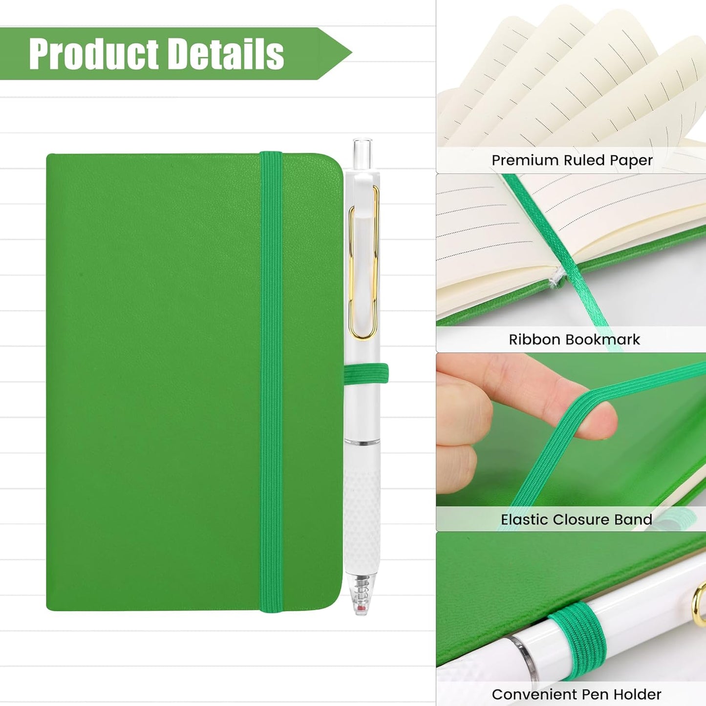 50 Sets Pocket Notebook Journals with Pens, A6 Mini Hardcover PU Leather Lined Notebooks 3.5 x 5.5 Inch College Ruled Notepad With Pen Holder for Office School Supplies, Rainbow Color