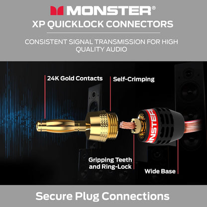 Monster XP QuickLock self-krimp piesangproppe vir luidsprekerdrade met 24K goue kontakte - 2 paar (4 altesaam), ideaal vir tuisteater- en tuisoudio-luidsprekers