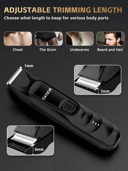 2-in-1 Body and Nose Hair Trimmer for Men - Portable Electric Razor for Men and Women, IPX7 Professional Electric Shavers for Ball, Groin, Pubic, Underarm, Nose, Ear, Beard, Head