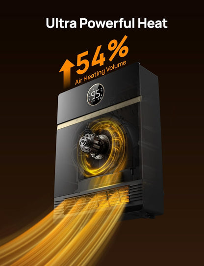 Slim Muurverwarmer, IP24 Elektriese PTC vir Binnegebruik, 30° Ossillasie, Verstelbare Termostaat, Afstandsbediening, Werk met Alexa, 24H Tydhouer, Maklik om te Monteer - Swart