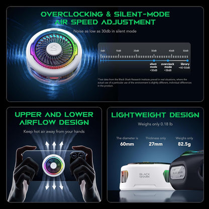 White Magnetic Phone Cooler for Gaming with RGB Lights, Portable Magnetic Cooling Fan with App Control for iPhone Magnetic Series and iPad