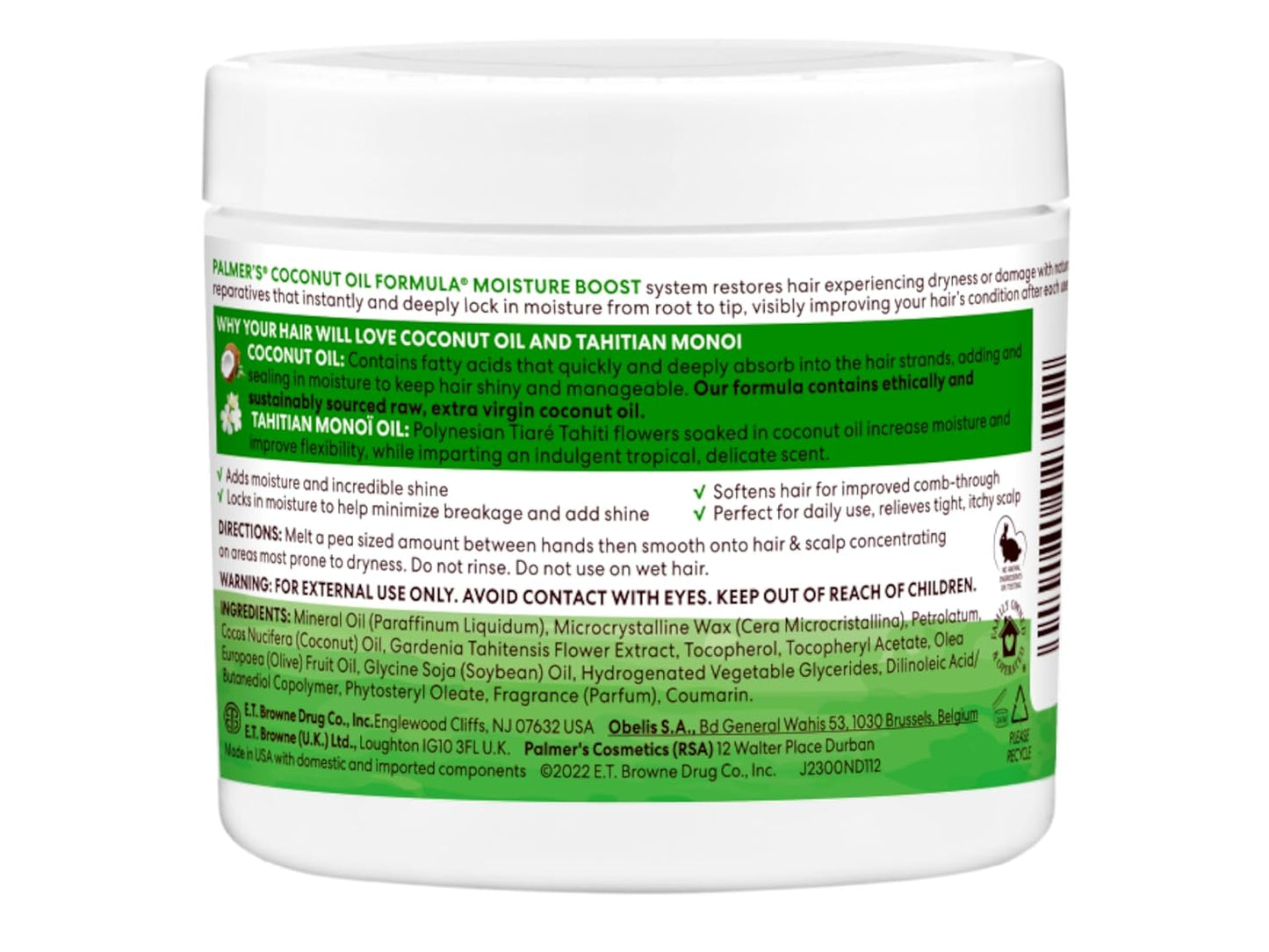 Palmer's Coconut Oil Moisture Boost Gro Hairdress Jar Restores dry damaged or Color treated Hair  - 5.25 oz (155ml)