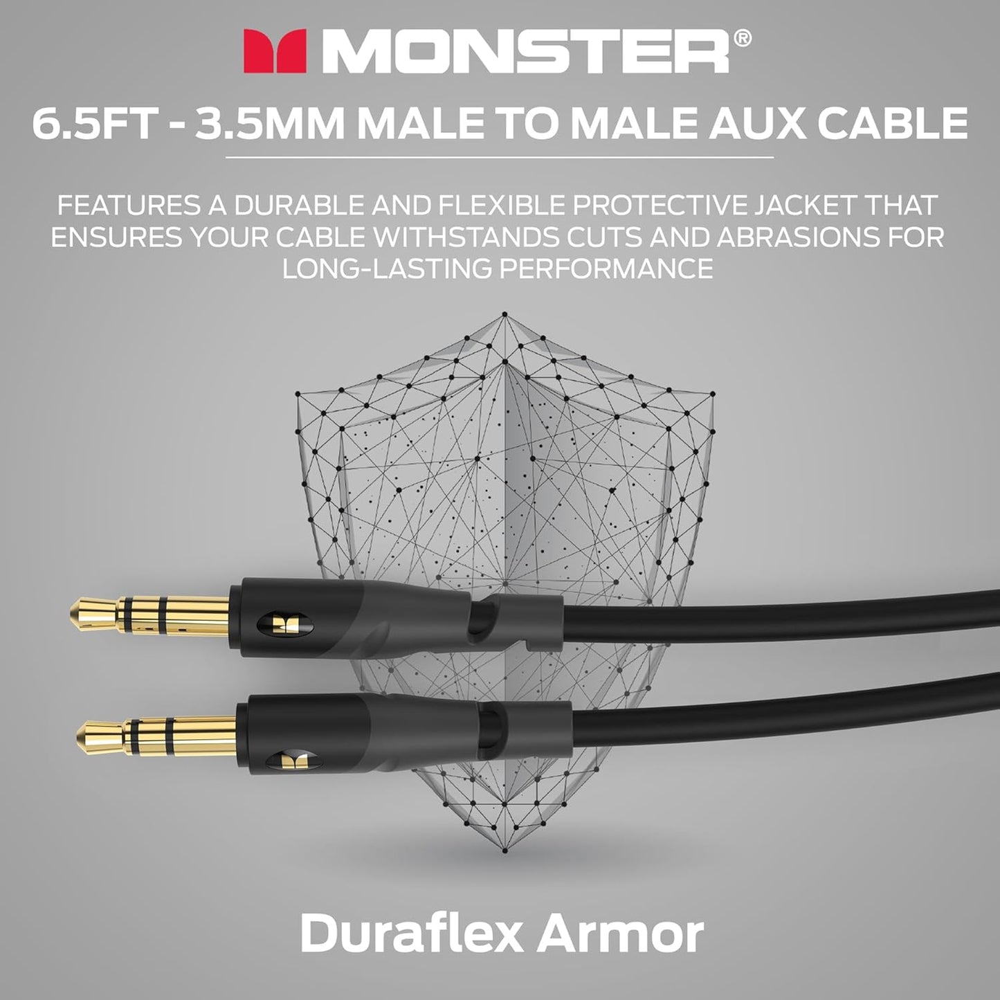 Monster Gen1 Essentials Mini-na-Mini-interkonnekteerklankkabel 3.5mm Manlik-na-Manlik, 6.5FT Aux-koord met Duraflex-omhulsel, Premium Vergulde Koppelaars, Kabel vir Motor, Huis, Stereo