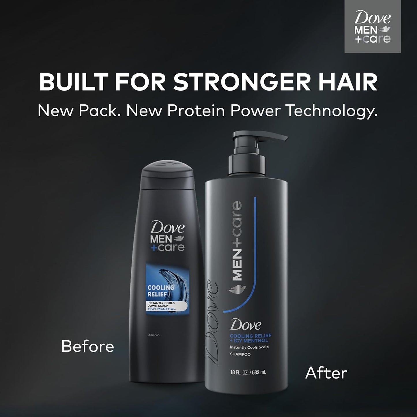 Dove Men+Care Shampoo Cooling Relief for Instantly Cools Scalp, with Icy Menthol, 18 FL OZ (2 CT)