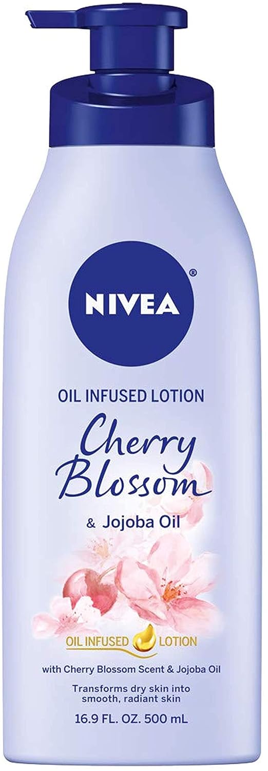 NIVEA Oil Infused Cherry Blossom and Jojoba Oil Body Lotion for Women, Fast-Absorbing and Non-Greasy Cherry Blossom Scented Lotion Moisturizes for 48 Hours, 16.9 Fl Oz Pump Bottle - (2PK)