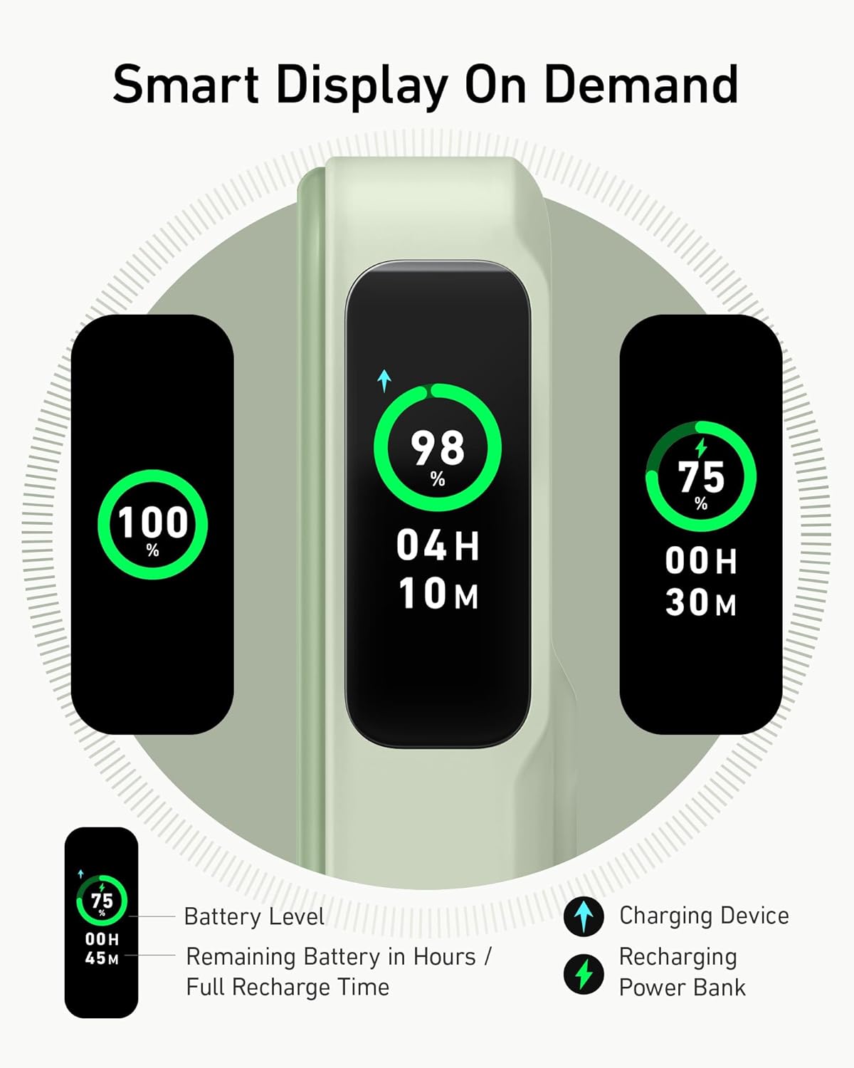 MagGo Power Bank, Qi2 Certified 15W Ultra-Fast MagSafe-Compatible Portable Charger, 10,000mAh Battery Pack with Smart Display and Foldable Stand - Green