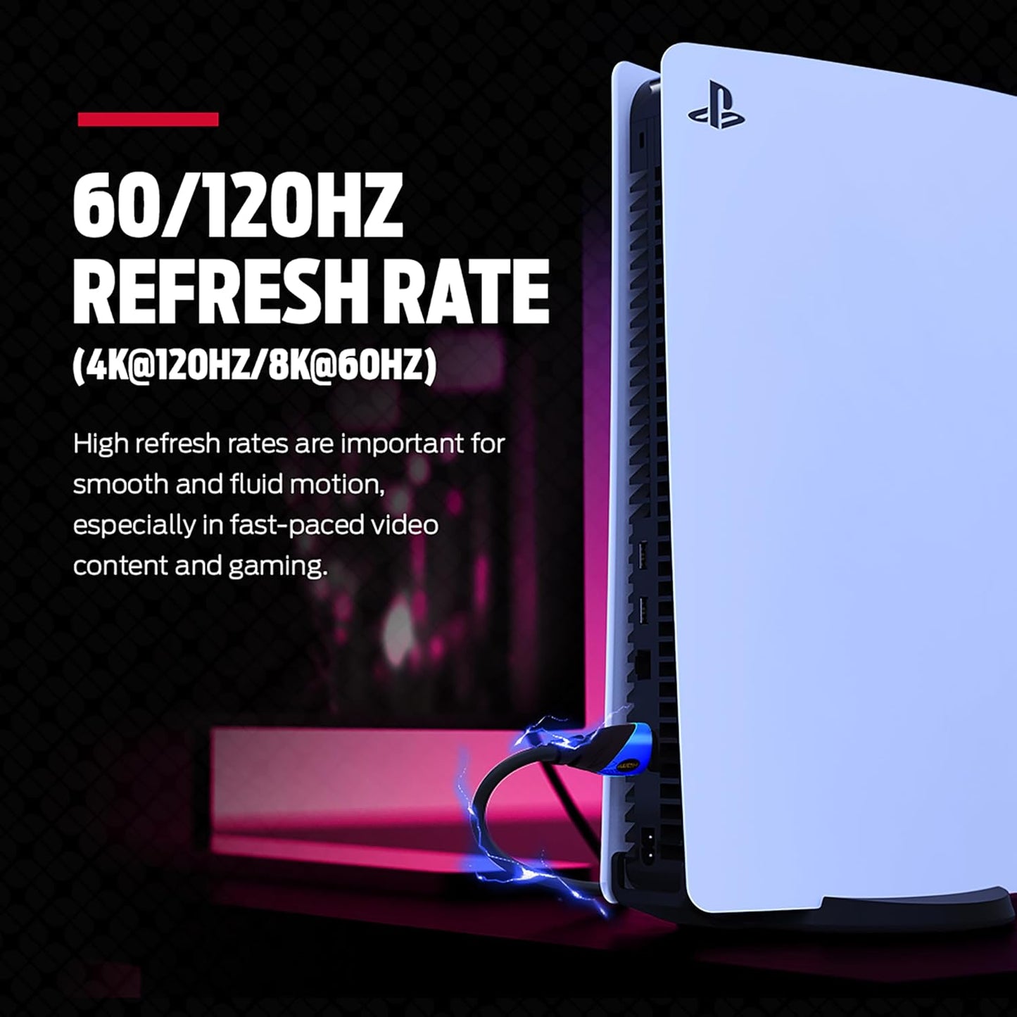 Monster 8K HDMI-kabel (1.8m) — 5 HDMI-kabels met 24K goue kontakte en V-Grip, 48 Gbps-spoed, 60/120 Hz-verversingstempo, dinamiese HDR en eARC vir voortreflike beeld en klank