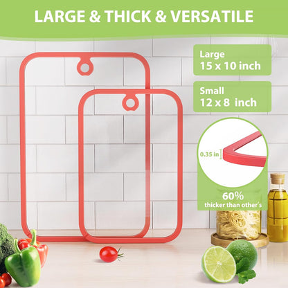 Snyplank, Freshmage Glas Snyplanke vir Kombuis, 2 Stuks Kaplankstel met Nie-Gly Rande & Ophanggaatjie, Skottelgoedwasser-veilige Deursigtige Snyplank vir Werksoppervlak, Maaltydvoorbereiding & Bediening