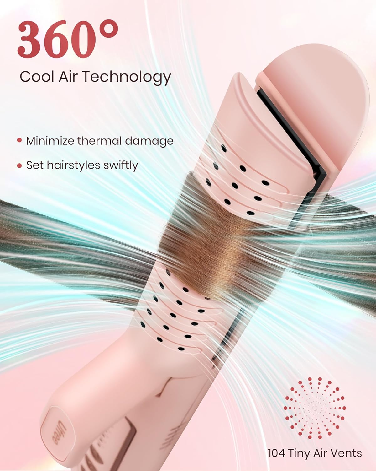 Airflow Curling Iron, 360° Cool 2 in 1 Flat Iron Hair Straightener & Curler for Lasting Curls, 1.25 Inch Curling Wand, 5 Temps for Long & Short Hair, Women Gifts, Anti-Scald