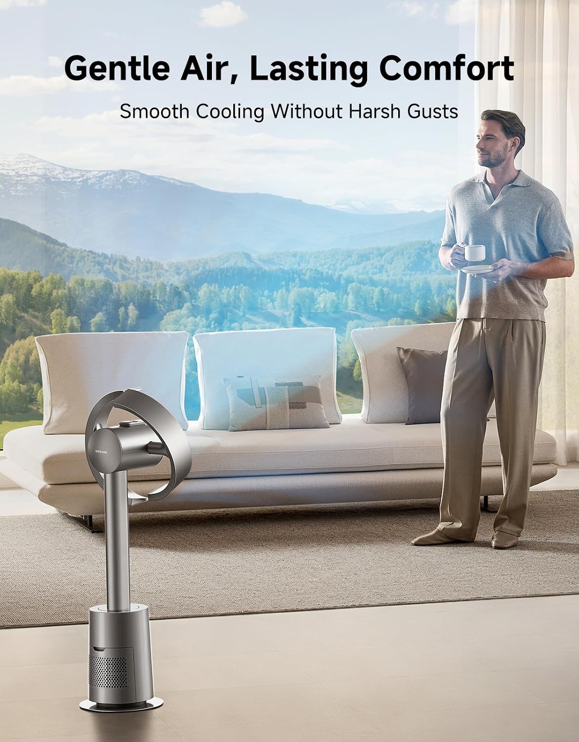 Bladeless Tower Fan MF10 for Bedroom with 270° Spatial Airflow Smart Standing Fan for Whole-Room Circulation, 59ft/s High Velocity, 10 Speeds 3 Modes, Temperature-Adaptive Airflow, Silver