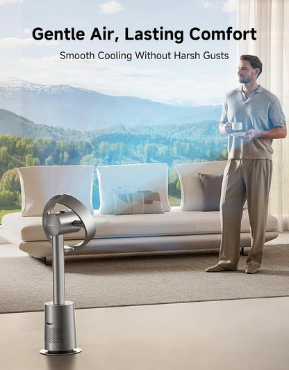 Bladeless Tower Fan MF10 for Bedroom with 270° Spatial Airflow Smart Standing Fan for Whole-Room Circulation, 59ft/s High Velocity, 10 Speeds 3 Modes, Temperature-Adaptive Airflow, Silver