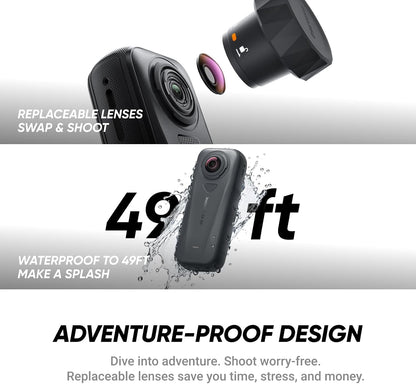 Insta360 X4 Air - Lightweight 165g 8K 360 Camera, Invisible Selfie Stick Effect, Replaceable Lenses, Shoot First & Frame Later, Built-in Wind Guard, FlowState Stabilization, AI-Powered App