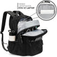 26L Backpack for School, College, and Travel: Corduroy Bookbag with 8 Compartments - Black