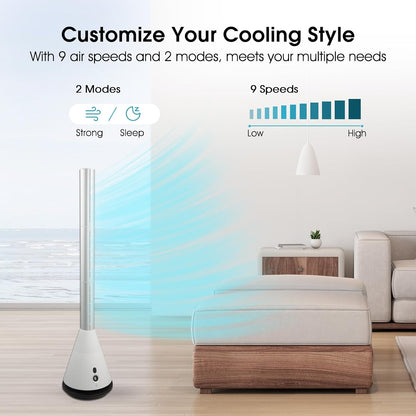 Bladeless Tower Fan w/ Remote 80° Oscillating Air Circulator Fan 9 Speeds 8H Timer Floor Fan