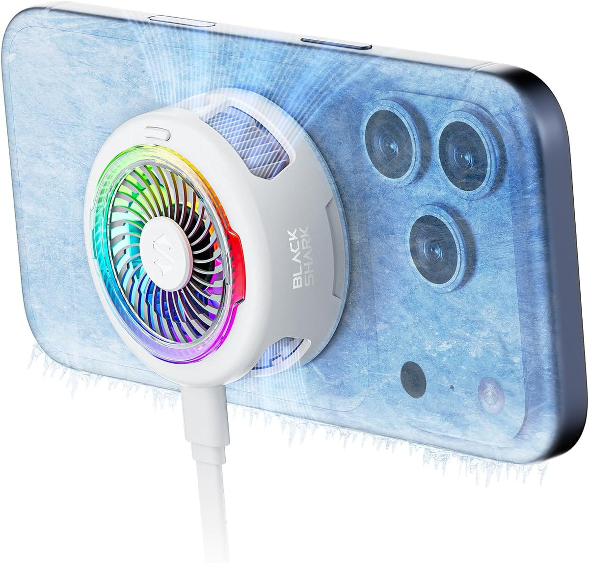 Magnetic Cell Phone Cooler for Gaming, Portable Mobile Phone Cooling Fan with RGB Light, App-Controlled Cellphone Radiator for iPhone Magnetic Series/iPad (White)
