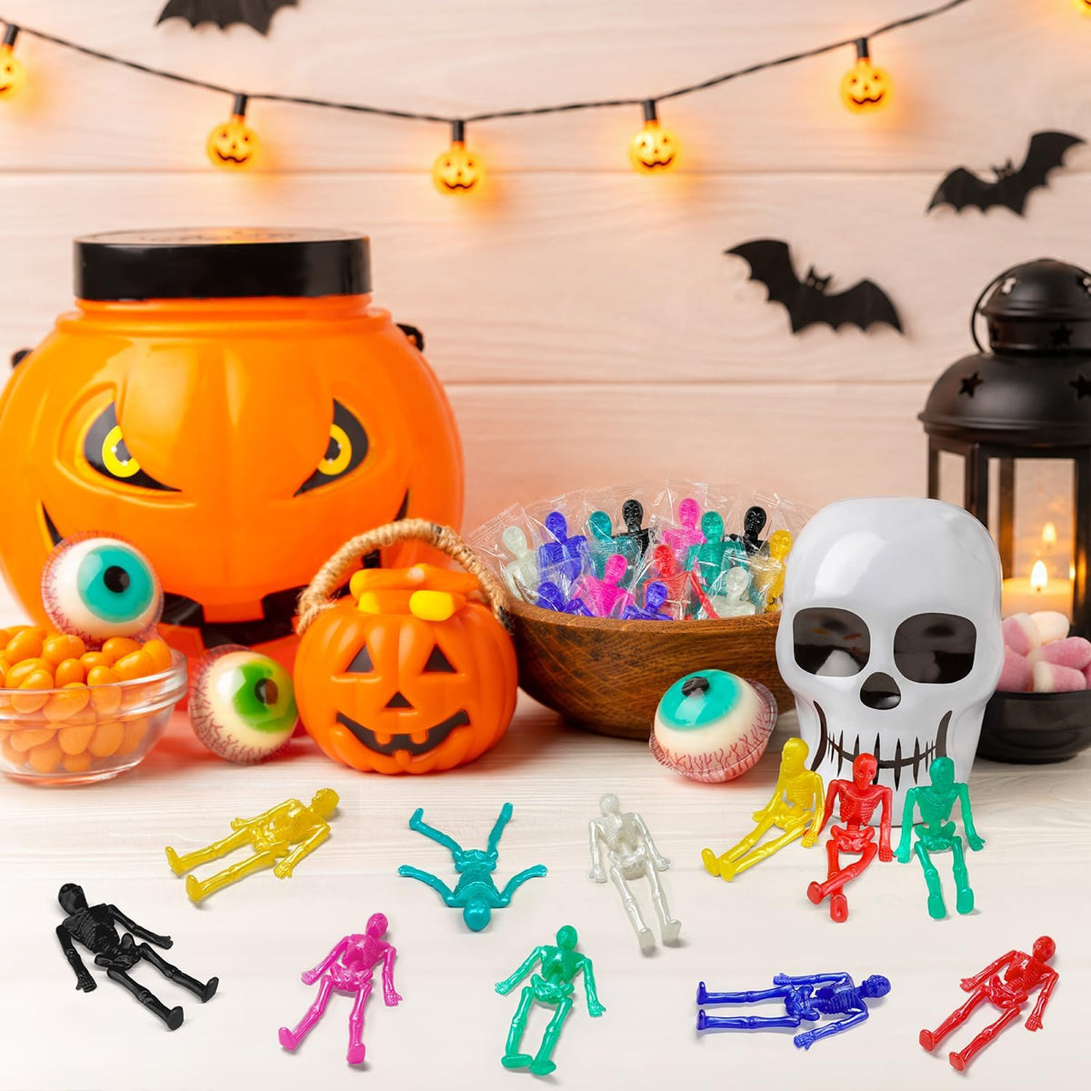 Halloween Goodie Bag Boo Basket Stuffers 36 PCS,Mini Stretchy Skeleton Toys