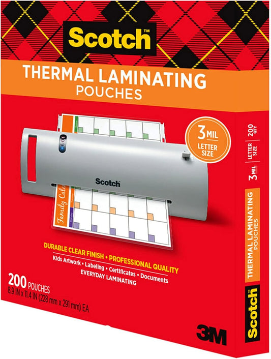 Scotch Termiese Laminering sakkies, 200 Tel, Deursigtig, 3 mil., Ideale Kantoor- of Skoolbenodigdhede, Pas Letter-grootte Papier (8.9 dm. × 11.4 dm.)