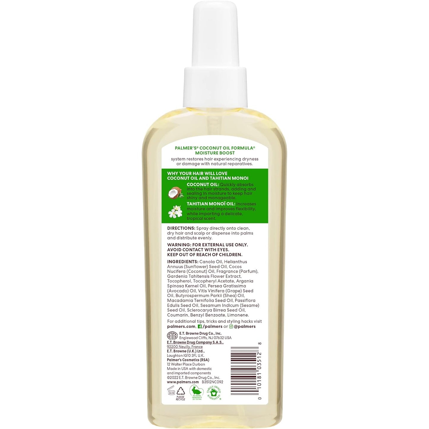 Palmer's Coconut Oil Moisture Boost, Restorative Hair and Scalp Oil Spray, Lasting Hydration and Shine for Dry or Damaged Hair, Promotes Scalp Health ( 5.1 Oz)