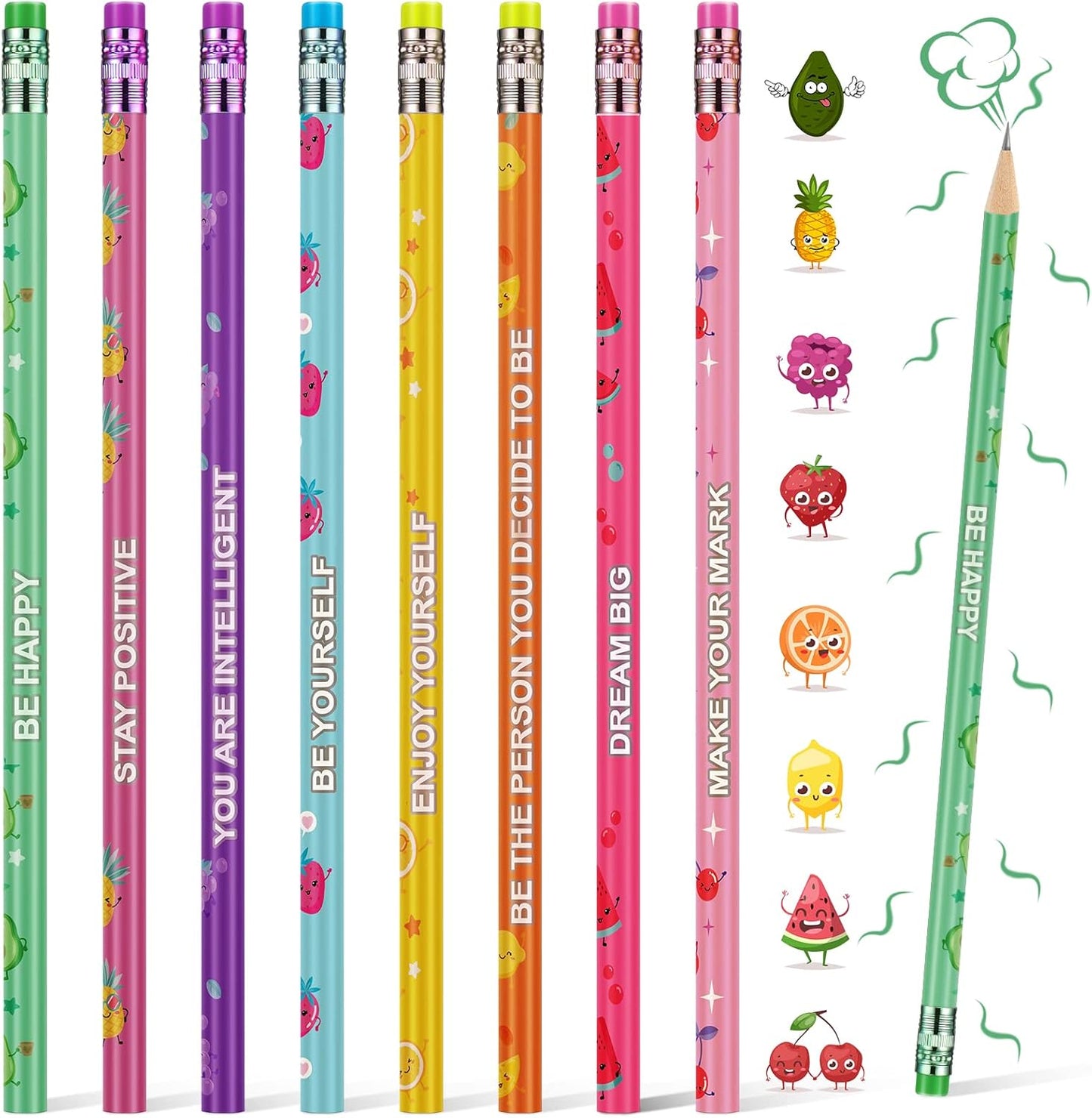 30 Pcs Scented Pencils Bulk for Kids Inspirational Cute Fun Wood Smelly Pencils with Erasers
