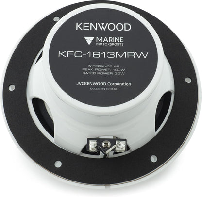 Kenwood KFC-1613MRB/W 6.5 Duim 2-Rigting Koaksiale Waterdigte Mariene/Motorsport/Kar Luidsprekers, Paar, 4 Ohm, 100 Piek Watt (Wit)