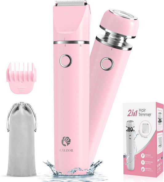Bikini- en skeerstel – 2-in-1 nat/droë elektriese liggaamshaartrimmer, gesigshaarverwydering, koordloos, waterdig – (Pienk)