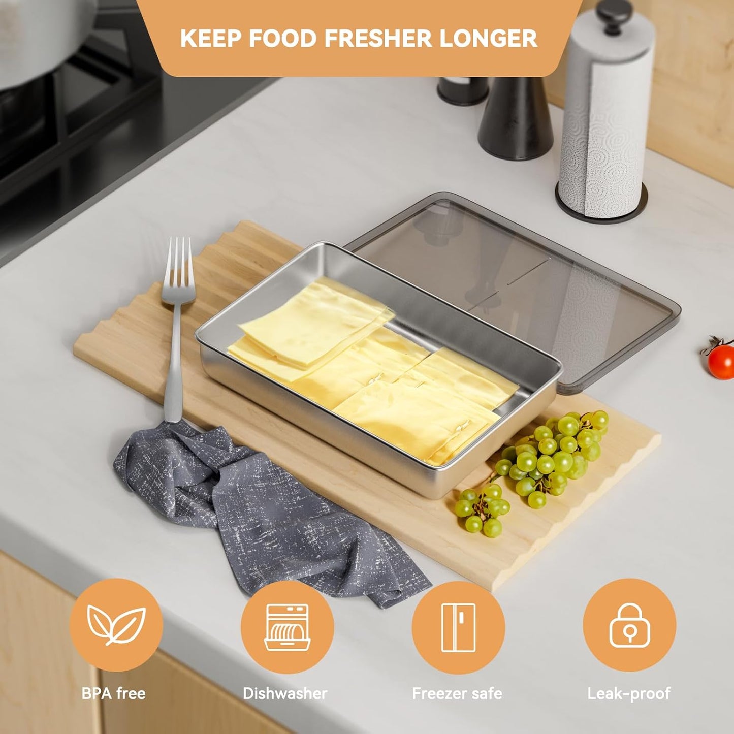 Freshmage-kaashouer vir yskas, lugdigte deli-vleisbergingshouers van vlekvrye staal vir yskas, skottelgoedwasser-veilig, kombuisyskasorganiseerders en -berging met verhoogde basis …