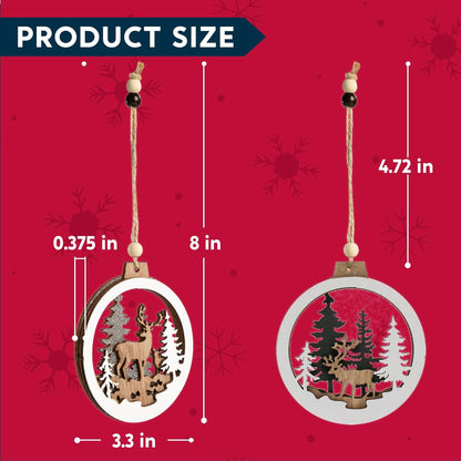 (6PCS) Christmas Wooden Ornaments Farmhouse Rustic Reindeer, Hanging Wood Ornaments - Classic