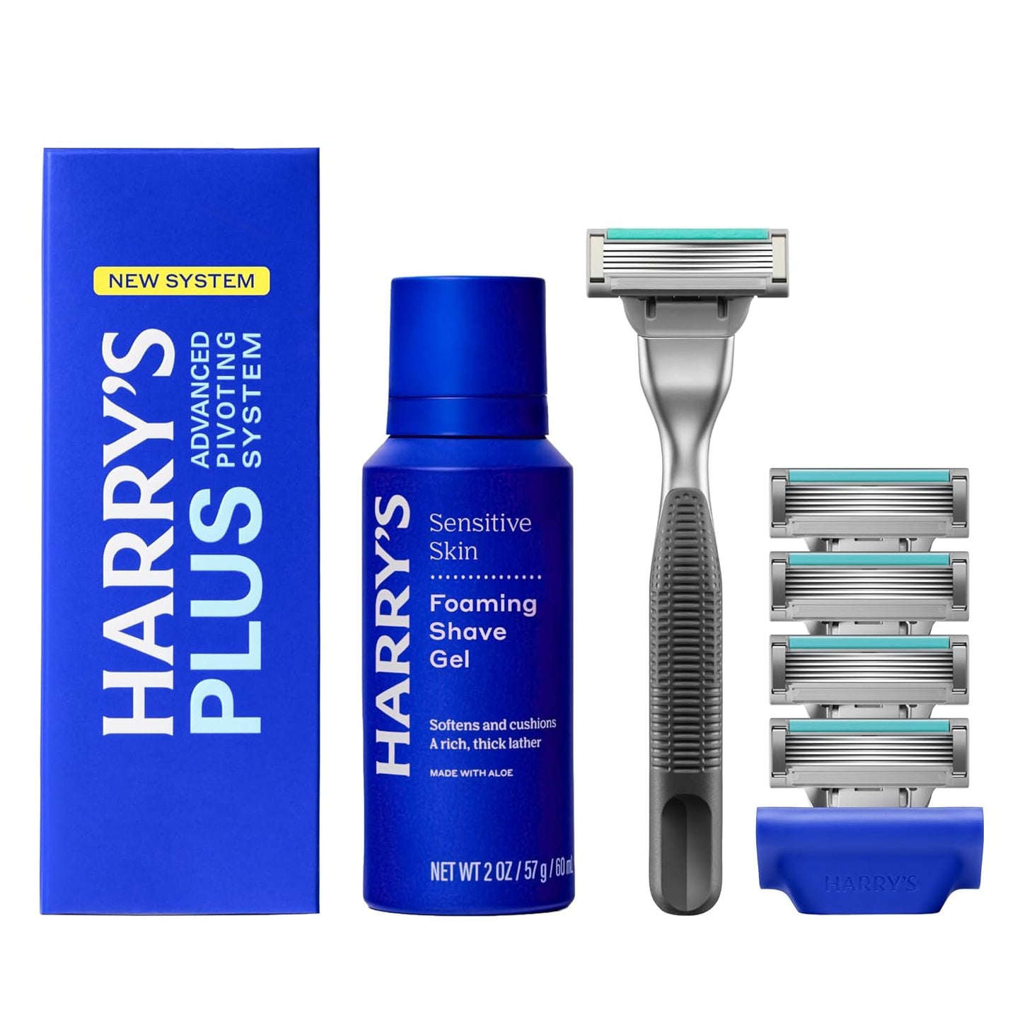 Starter Shaving Kit for Men - Premium Handle, 5 Razor Blade Cartridges, 2 oz Foaming Shave Gel & Travel Cover, Advanced Pivoting System - Onyx