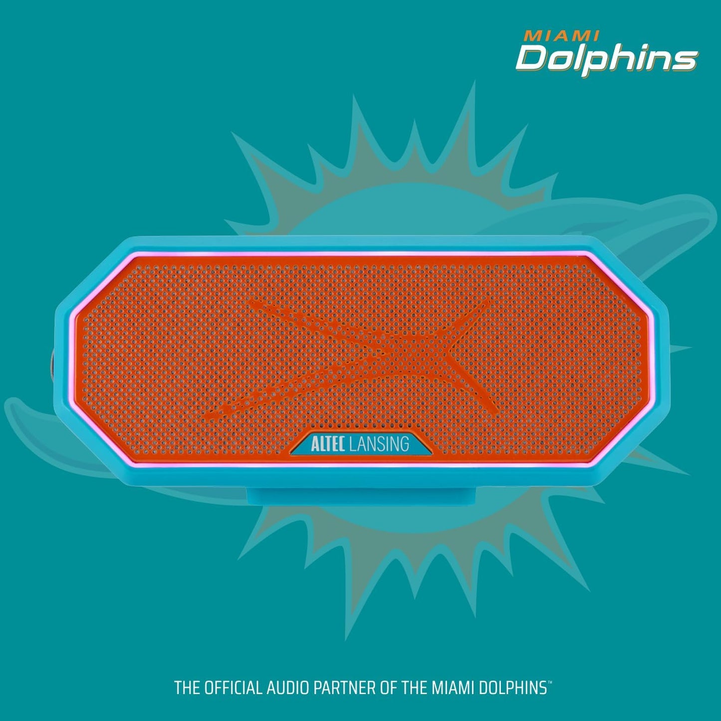 Draagbare Bluetooth-luidspreker HYDRABLAST 2.0, Waterdig IP67, 20W Uitsetkrag, Magnetiese Bluetooth-luidspreker (Miami Dolphins)