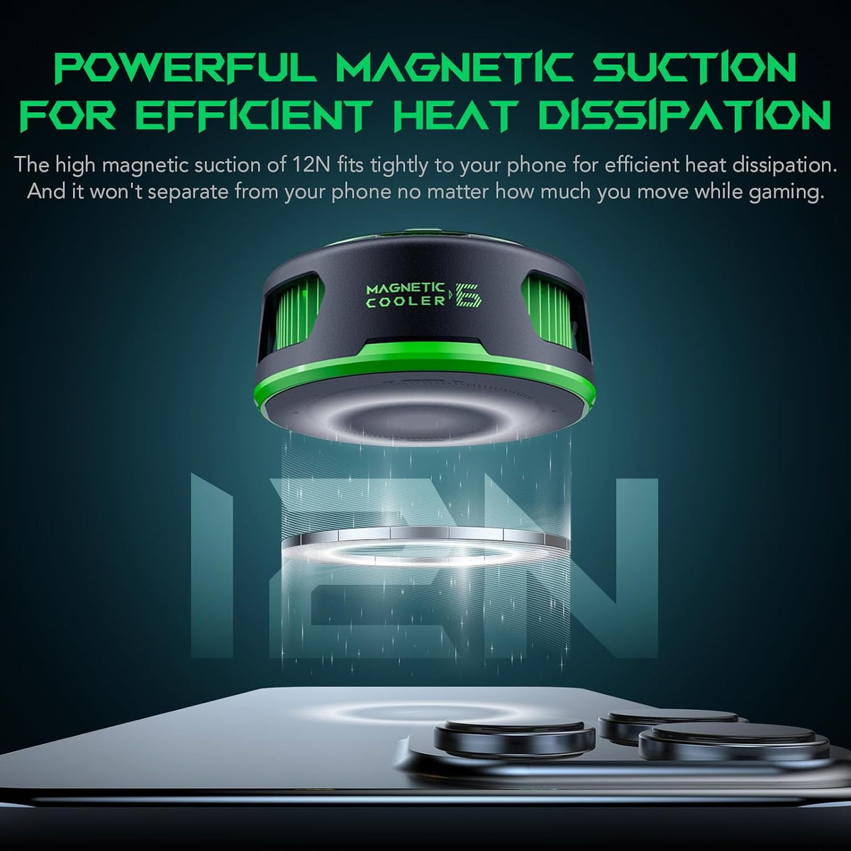 Magnetic Cell Phone Cooler for Gaming, Portable Mobile Phone Cooling Fan with RGB Light, App-Controlled Cellphone Radiator for iPhone Magnetic Series/iPad (Black)