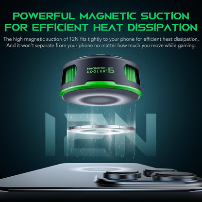 Magnetic Cell Phone Cooler for Gaming, Portable Mobile Phone Cooling Fan with RGB Light, App-Controlled Cellphone Radiator for iPhone Magnetic Series/iPad (Black)