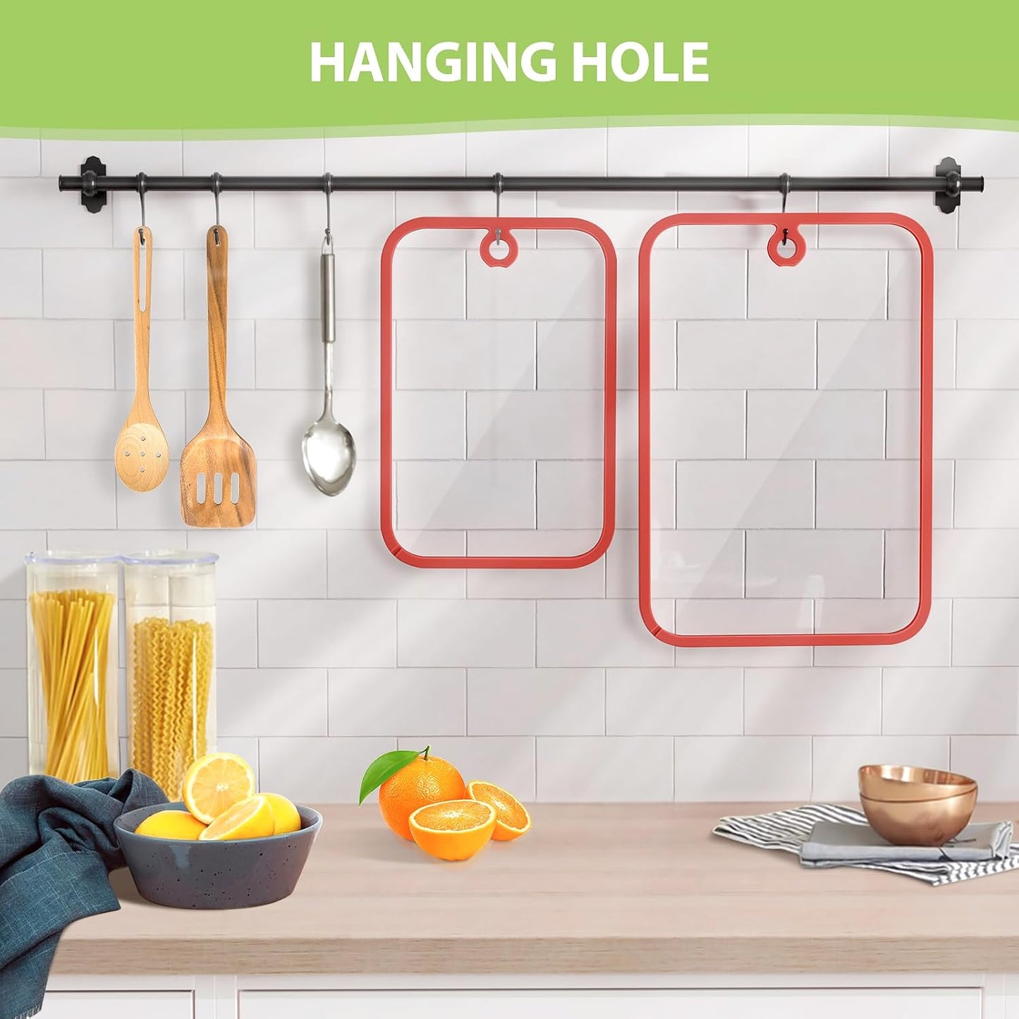 Cutting Board, Freshmage Glass Cutting Boards for Kitchen, 2Pcs Chopping Board Set with Non-Slip Edges & Hanging Hole, Dishwasher- Safe Clear Cutting Board for Countertop, Meal Prep & Serving