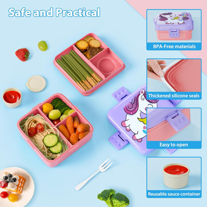 Freshmage Bento-houer, Dubbellaagse Middagetevakkie met 3 Kompartemente, Groot Kapasiteit, Lekvry en BPA-vrye Bento-middageteboks, Duursaam, Valbestand, Skottelgoedwasser- en Mikrogolf-veilig, Pienk