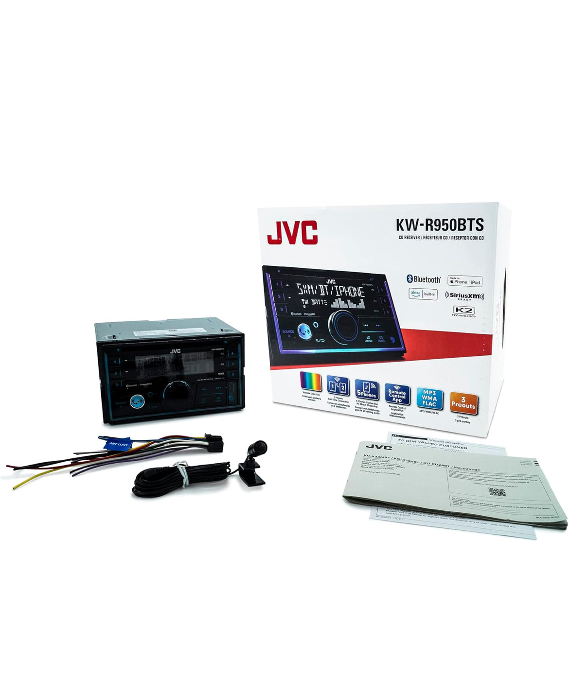 JVC KW-R950BTS Bluetooth Car Stereo Receiver with USB Port – LCD Display - AM/FM Radio - MP3 Player - Double DIN – 13-Band EQ (Black)