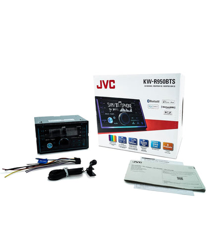 JVC KW-R950BTS Bluetooth-motorstereontvanger met USB-poort – LCD-skerm – AM/FM-radio – MP3-speler – Dubbel-DIN – 13-band-EQ (Swart)