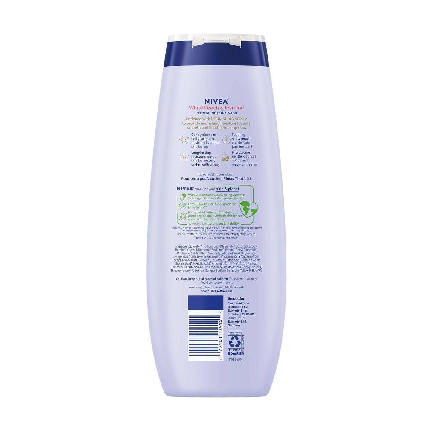 NIVEA Refreshing White Peach and Jasmine Body Wash with Nourishing Serum, Scented Body Wash for Women, Enriched with Provitamin B5 and Vitamin E, 20 Fl Oz Bottle - 3 Pack