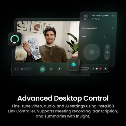 Insta360 Link 2 Pro Get-Set Bundle – 4K PTZ Webcam for PC/Mac, 1/1.3” Sensor, Low-Light, AI Tracking, HDR, Directional Noise-Canceling Mics, Supports Stream Deck, Zoom, Teams, Twitch for Streaming