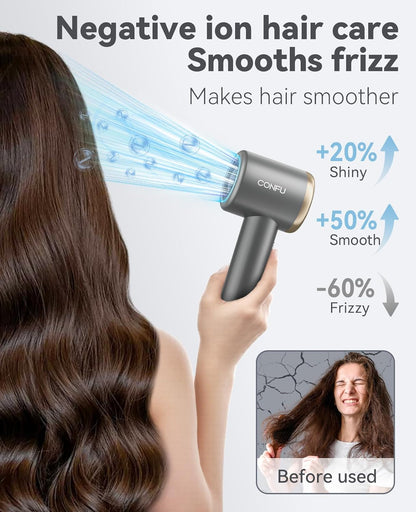 Haardroër, CONFU Blaser met Diffuser 110000 RPM, Hoëspoed Professionele Ioniese Blaser vir Vinnige Droog, Haardiffuser vir Krulhare vir Huis en Reis
