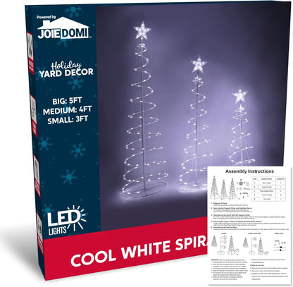 (3Pack) Spiral Christmas Tree Lights, 218 LED Outdoor Lighted Tree with Star Topper & Stakes, Christmas Decorations - Cool White