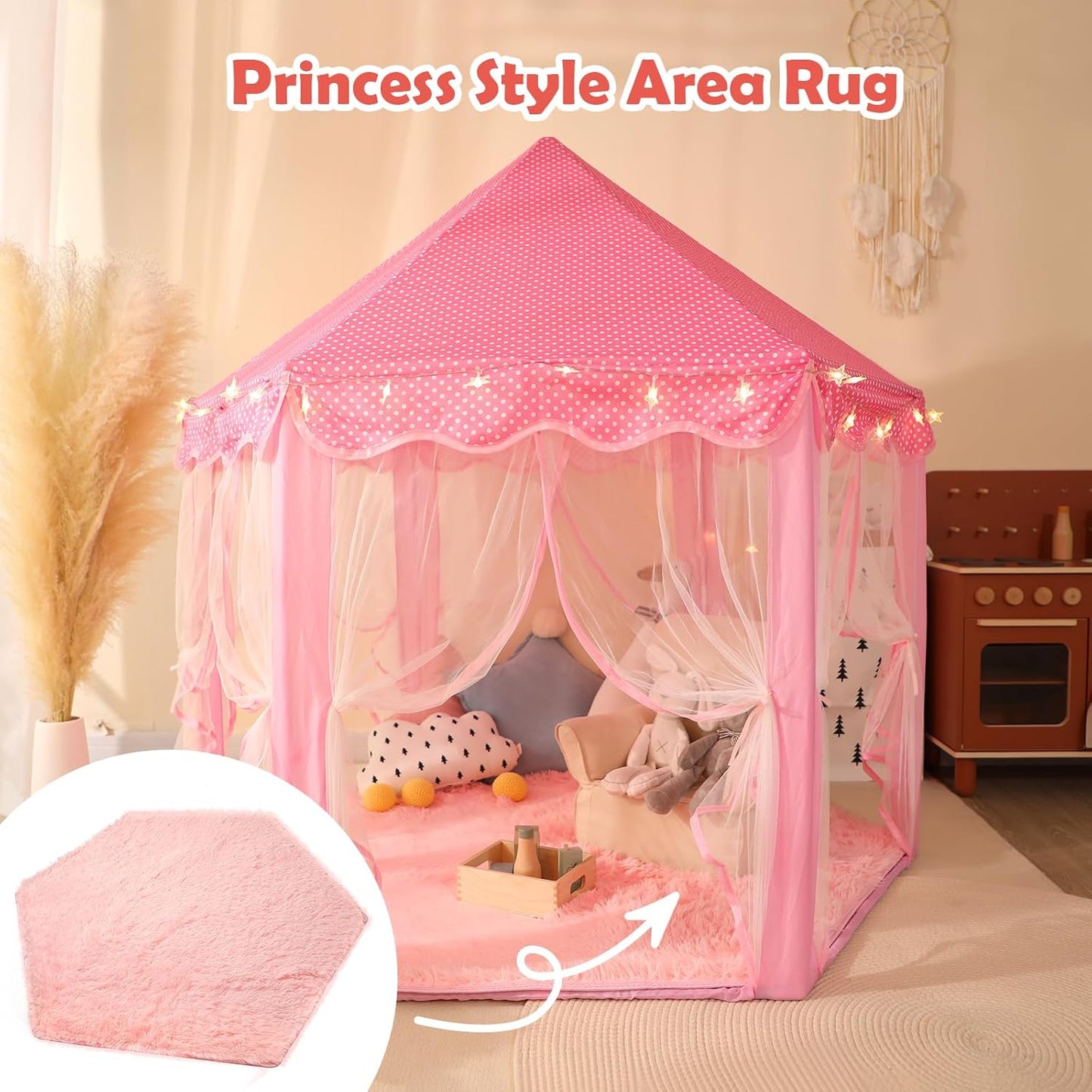 Monobeach Pink Kids Rug for Nursery Children Room Decor Ultra Soft Hexagon Carpet for Princess Tent for Girls Baby Play Mat for Floor 55”x 47” (55”x 47”, Pink Hexagon)