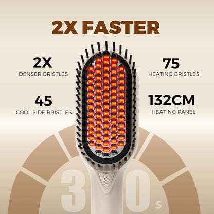 Upgraded Hair Straightener Brush, 5 Temps Straightening Brush with Ionic Tech, Cool Air System, Dense Bristles, Dual Voltage, Ceramic Hot Comb for Thick Curly Hair, Women Gifts