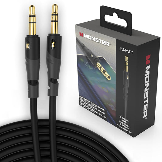 Monster Gen1 Essentials Mini-na-Mini Interconnect Oudiokabel 3.5mm Manlik na Manlik, 5VT Aux-kabel met Duraflex-omhulsel, Premium Goudgeplateerde Koontakte, Kabel vir Motor, Huis, Stereo