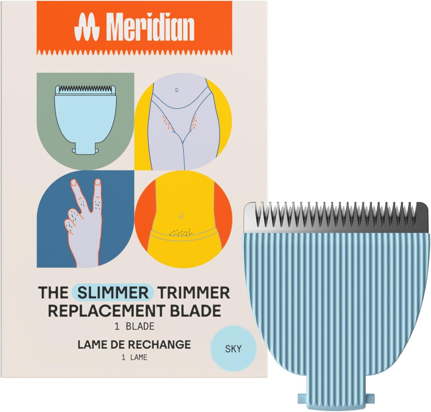 MERIDIAN - Slimmer Trimmer Replacement Blade - Ceramic Blades for Electric Body & Pubic Hair Trimmer, Sky, 1 Pack
