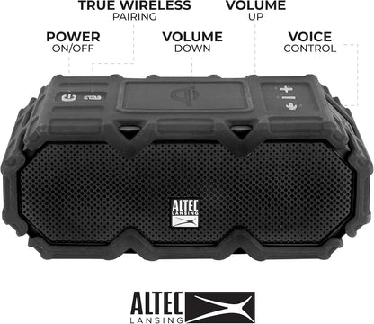 Altec Lansing LifeJacket - Waterdigte Bluetooth-luidspreker, duursame en draagbare luidspreker met Qi-draadlose laai en stemassistent, swart