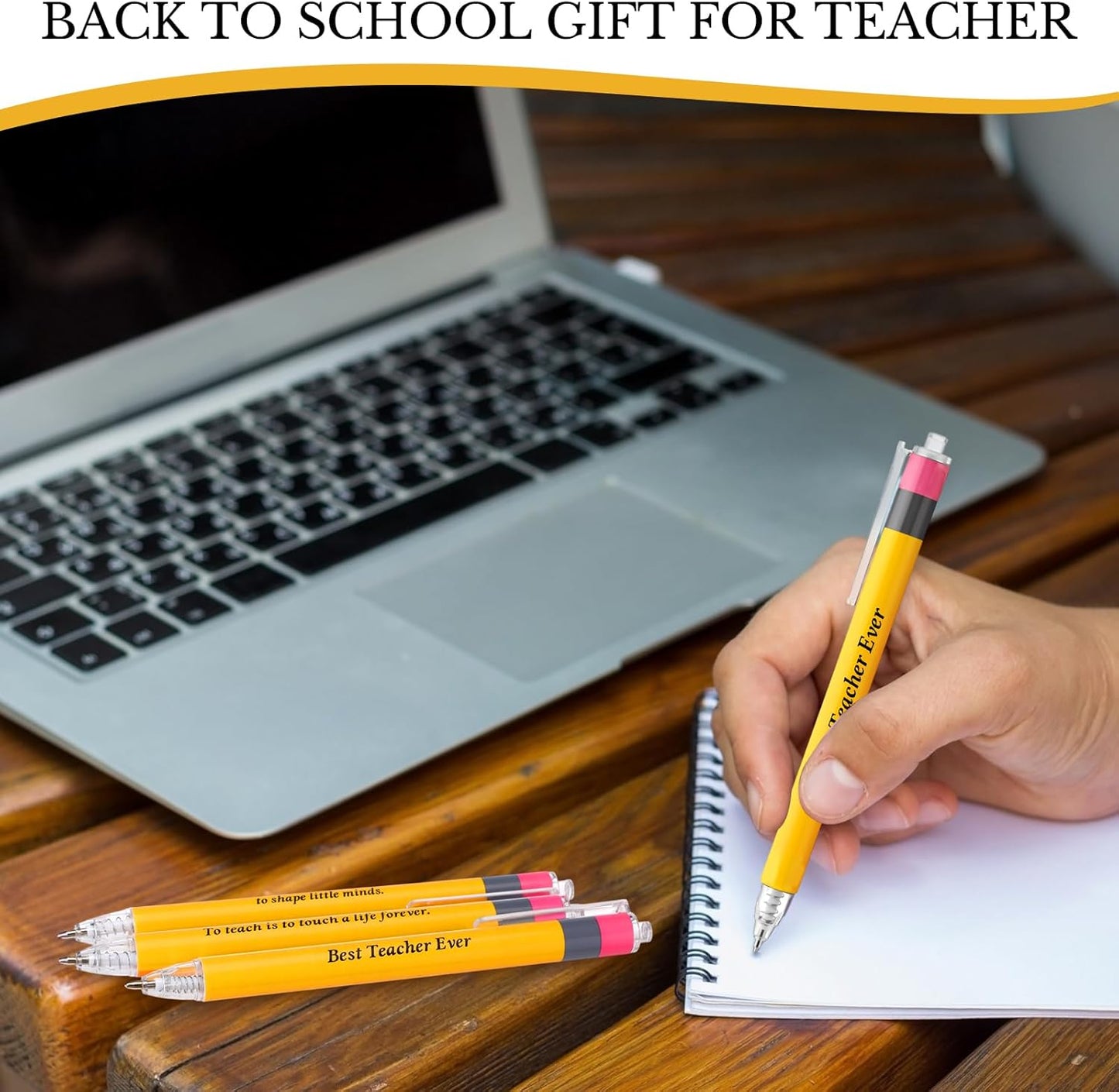 50 Pcs Back to School Teachers Pens Bulk Teacher Appreciation Gifts Inspirational Yellow Retractable Ballpoint Pens for Coworker Staff Thank You Gifts Office Writing Stationary Supplies