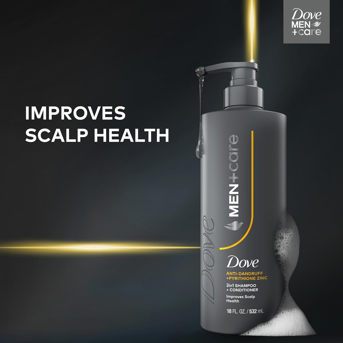 DOVE MEN+CARE 2-in-1 Shampoo + Conditioner Anti-Dandruff to Improve Scalp Health, w/ Pyrithione Zinc, 18 oz (2 CT)