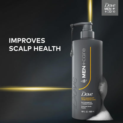 DOVE MEN+CARE 2-in-1 Shampoo + Conditioner Anti-Dandruff to Improve Scalp Health, w/ Pyrithione Zinc, 18 oz (2 CT)